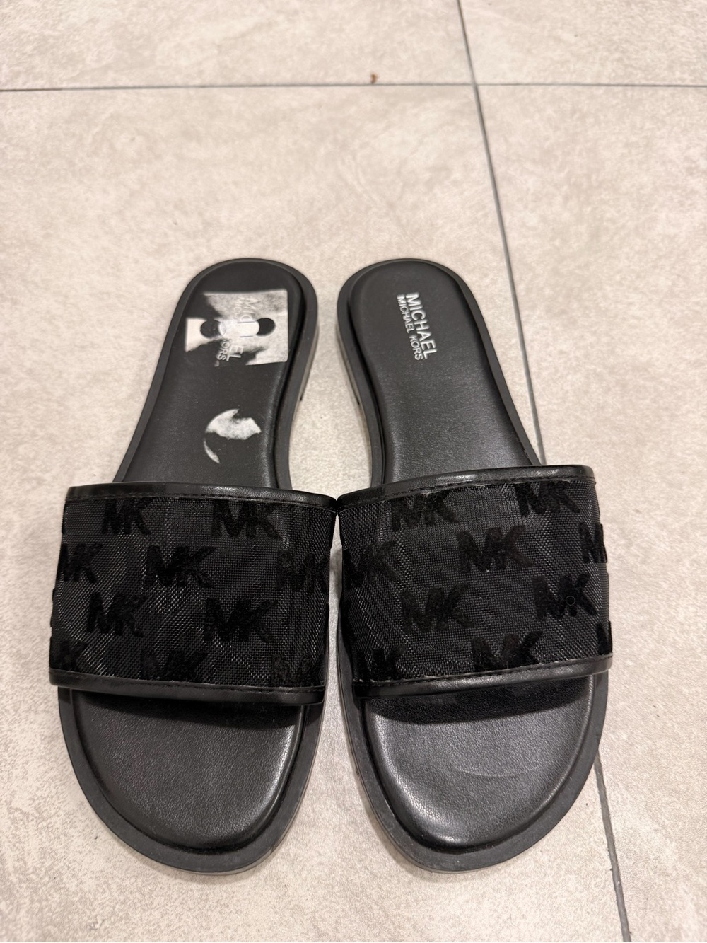 Michael Kors Black MK Logo Mesh Slide Sandals